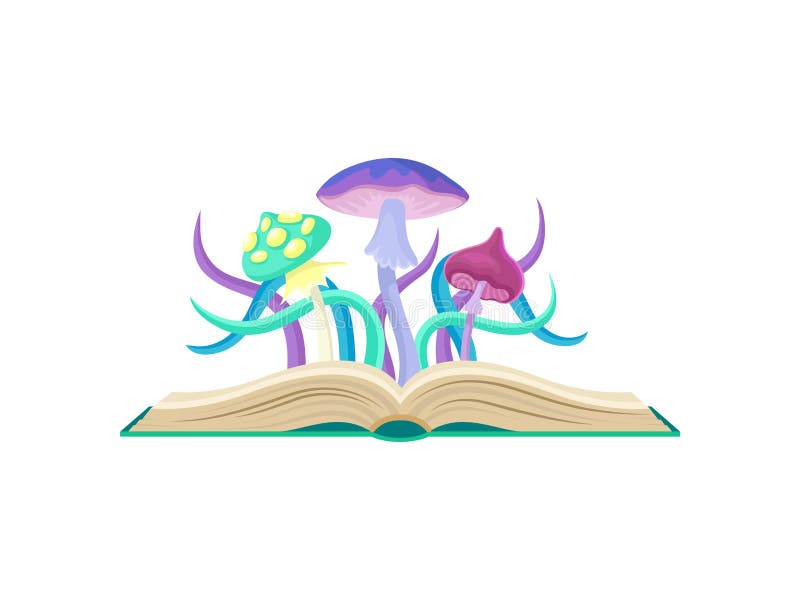 Cogumelos fabulosos com os chapéus roxos, azuis e os pontos amarelos Ilustra??o do vetor no fundo branco ilustração stock Cogumelos fabulosos com os chapéus roxos, azuis e os pontos amarelos Ilustra??o do vetor no fundo branco ilustração stock