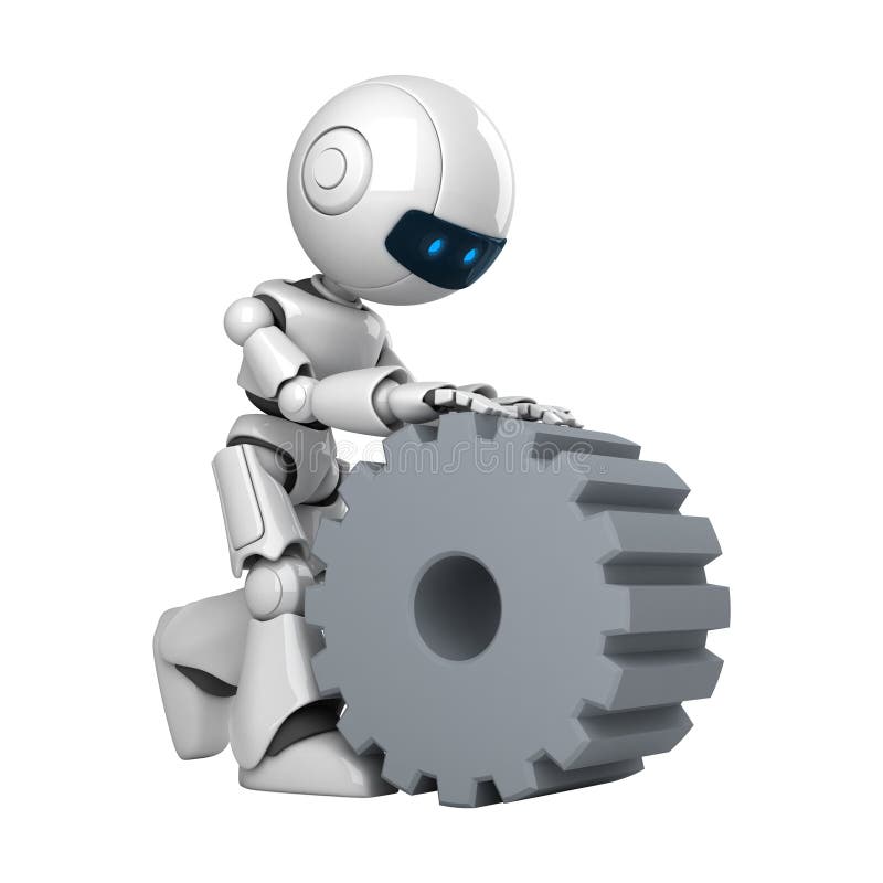 Cogwheelroboten går white vektor illustrationer