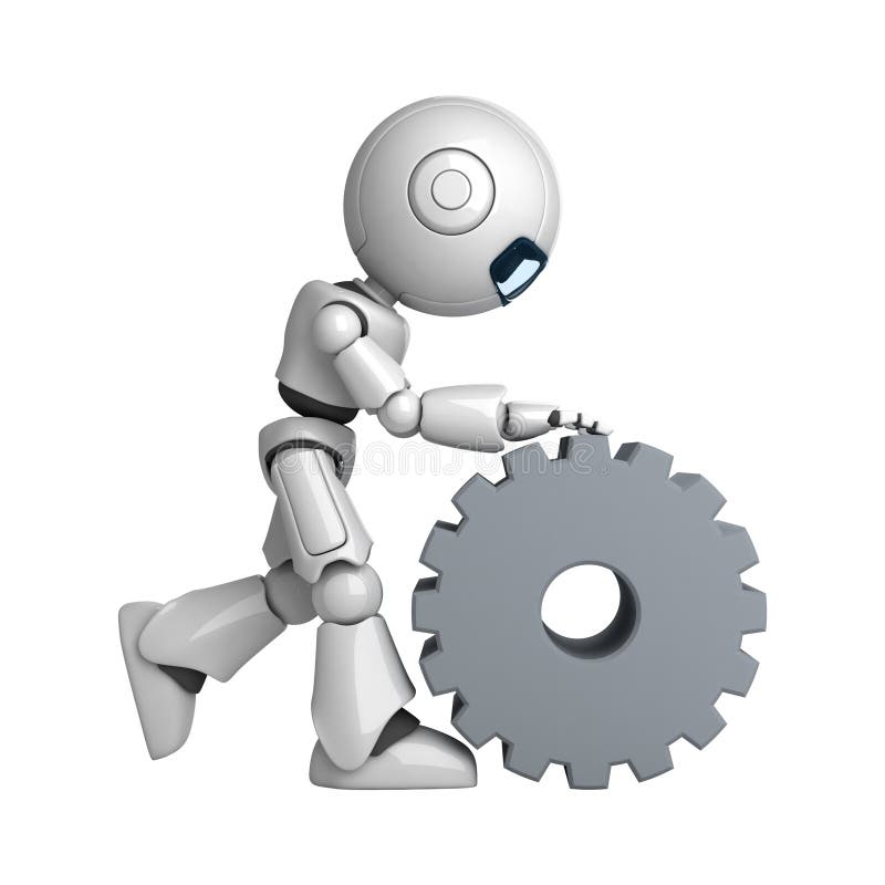 Cogwheelroboten går white royaltyfri illustrationer