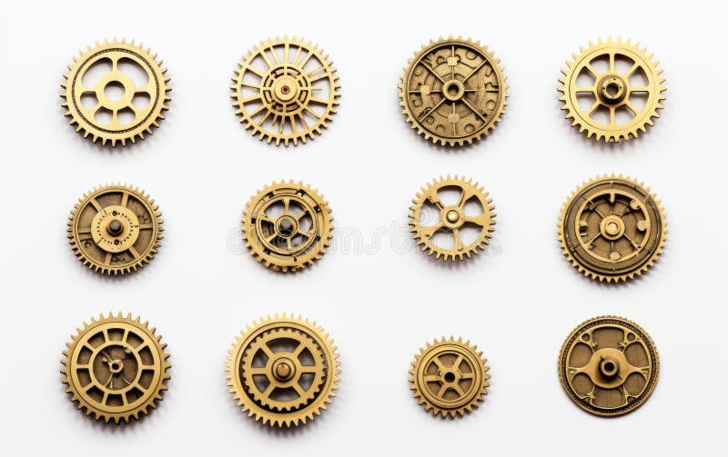 Cogwheels and Gears are Isolated on White Background. Yellow Machine