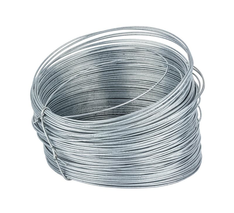 Coil of Thin Steel Galvanized Wire Isolated on White Background Stock