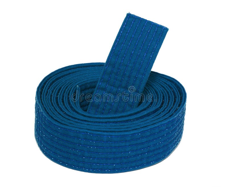 Coiled karate błękita pasek fotografia stock Coiled karate błękita pasek fotografia stock