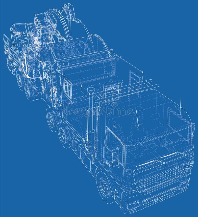 Coiled tubing machine technical wire-frame. EPS10 format. Vector created of 3d vector illustration