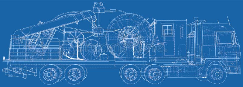 Coiled tubing machine technical wire-frame. EPS10 format. Vector created of 3d vector illustration