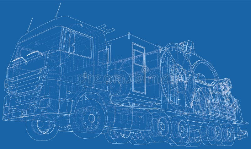 Coiled tubing machine technical wire-frame. EPS10 format. Vector created of 3d vector illustration