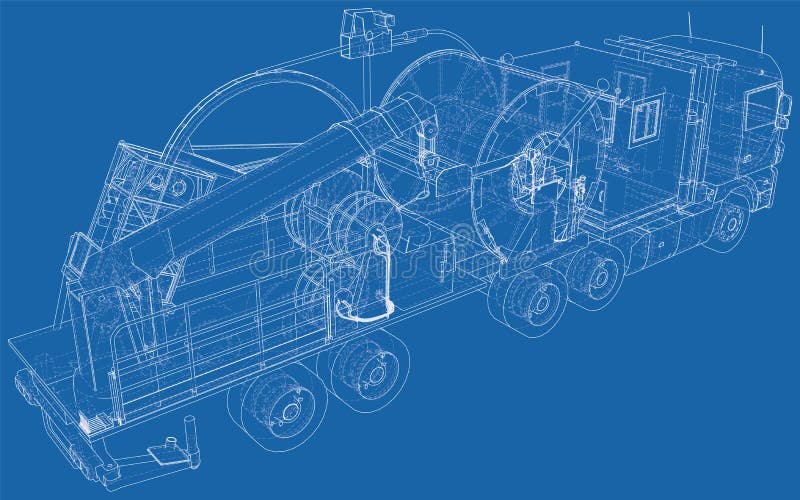 Coiled tubing machine technical wire-frame. EPS10 format. Vector created of 3d vector illustration