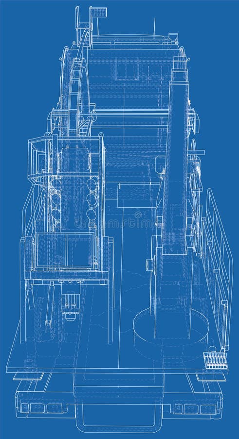Coiled tubing unit machine. The layers of visible and invisible lines are separated. EPS10 format. Wire-frame vector illustration