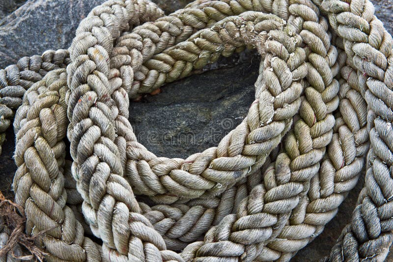 Coils of hemp rope on a beach