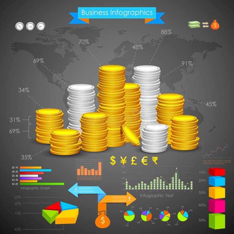 Coin Bar graph Business Infograph stock illustration