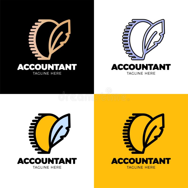 Coin symbol with feather sing. Money blog writer logo or accountant worker.