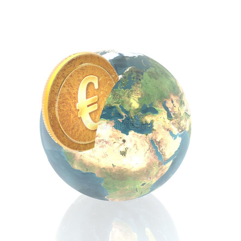 Coins with 3D globe isolated on a white