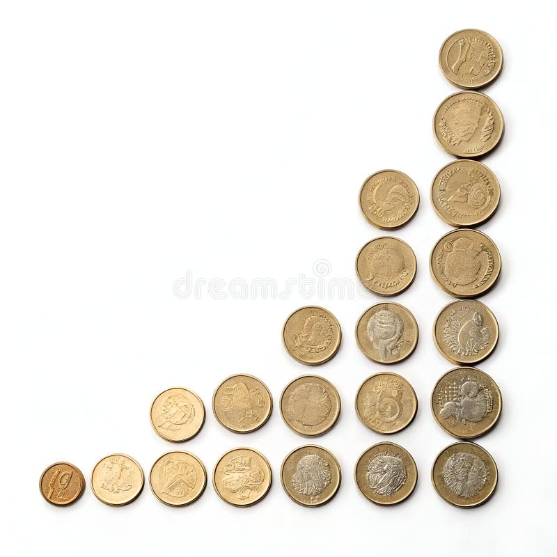 Coins showing a decrease in value isolated on a white background, ideal for economic, financial, and market-related designs. Coin decrease illustrations