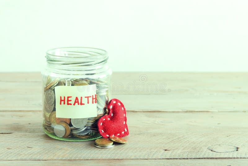 Coins in jar with Health label