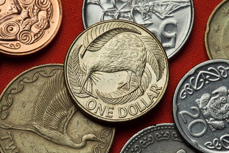Coins of New Zealand. Kiwi and silver fern stock images Coins of New Zealand. Kiwi and silver fern stock images