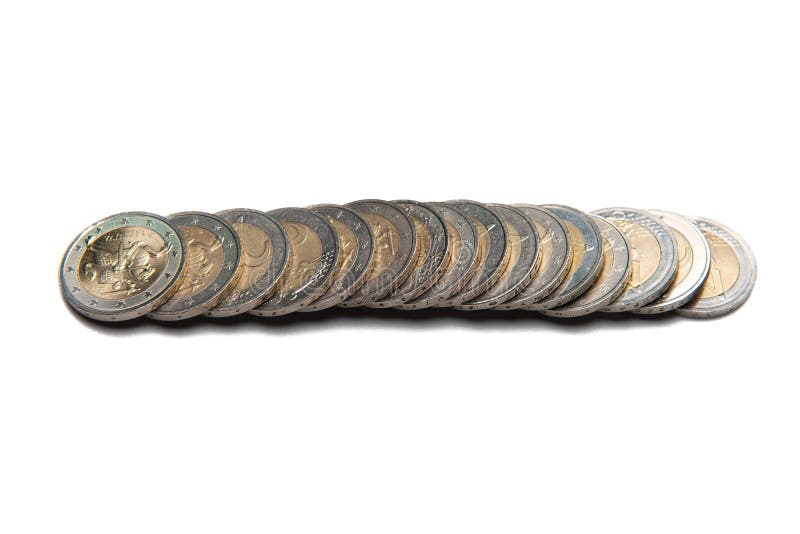 Coins organized in columns and rows isolated line stock image