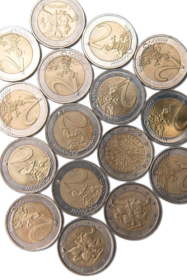 Coins organized in columns and rows isolated line stock image