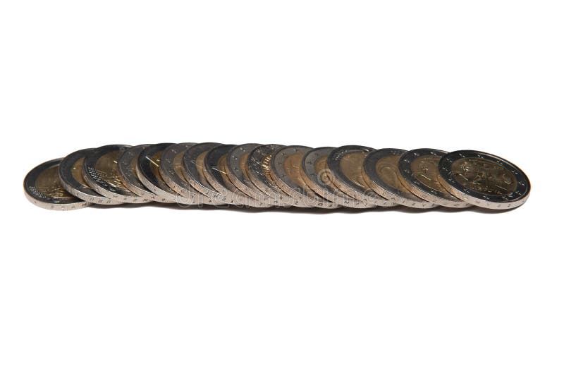 Coins organized in columns and rows isolated line royalty free stock images