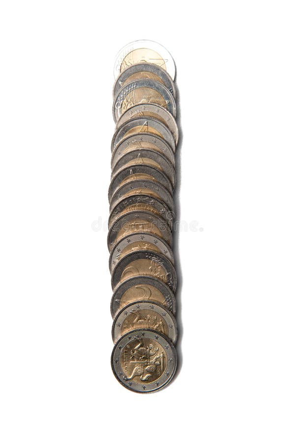 Coins organized in columns and rows isolated line royalty free stock photos