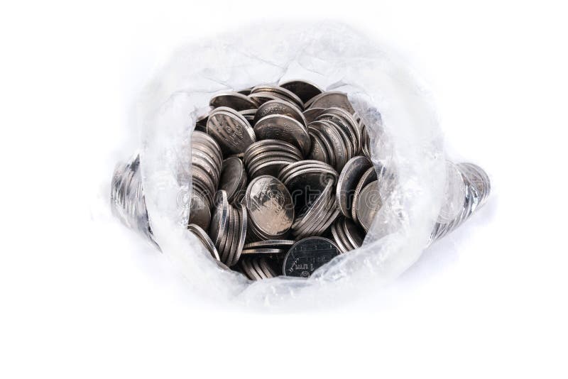 Coins in Plastic Bag Isolated on White Stock Image Image of loan