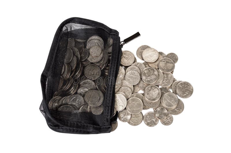 Coins Spilling Out Of Purse Isolated