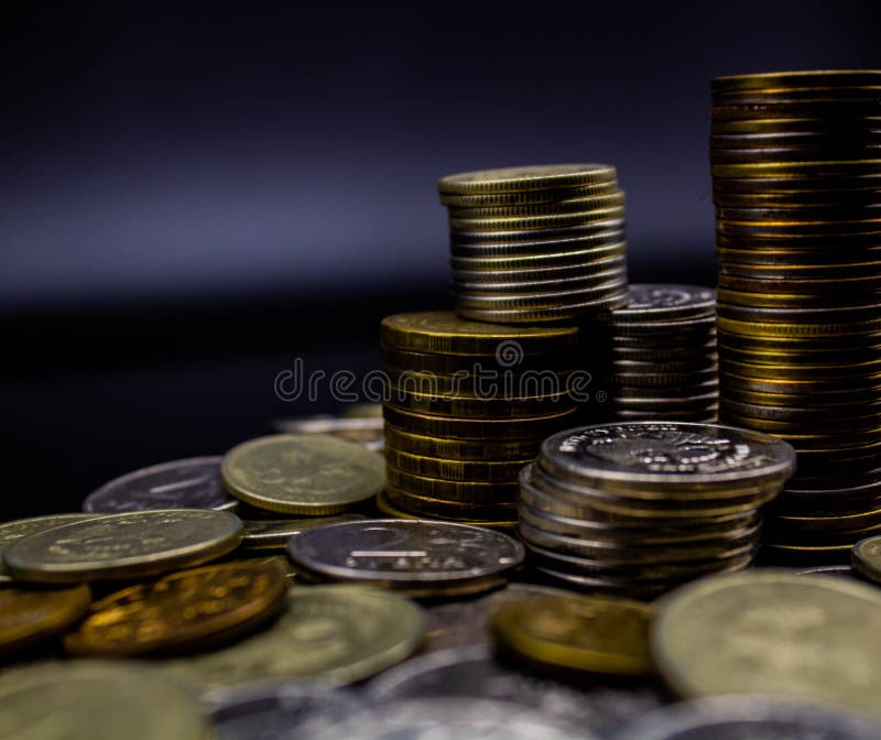 Coins On A Black Background Stock Image Image of background, investment 145351699