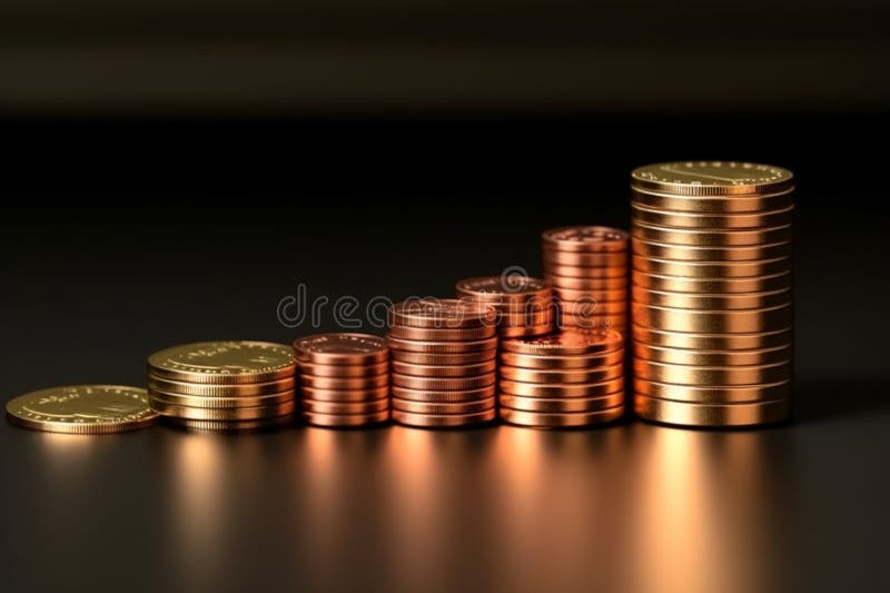 Coins stack on a percentage model symbolizing banking, interest rates, inflation vector illustration