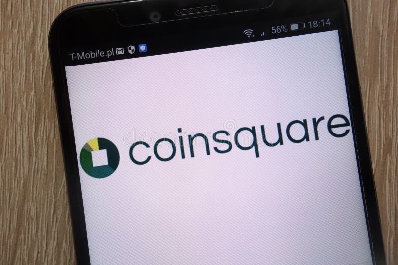 Coinsquareembleem dat op een moderne smartphone wordt getoond royalty-vrije stock fotografie Coinsquareembleem dat op een moderne smartphone wordt getoond royalty-vrije stock fotografie