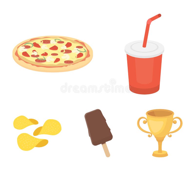 Cola, Pizza, Ice Cream, Chips.Fast Food Set Collection Icons in Cartoon ...