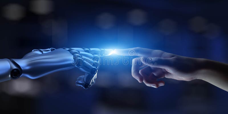 Colaboración de HumanRobot con Inteligencia Artificial y Aprendizaje automático para el Procesamiento de Datos ilustración del vector