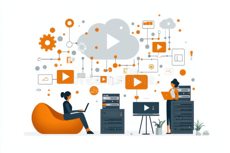 Colaborare digitală cu cloud computing și ilustrarea conexiunii tehnologice stock illustration