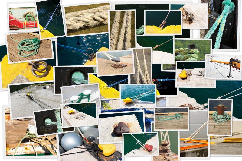Colagem da foto da amarração dos barcos fotos de stock royalty free Colagem da foto da amarração dos barcos fotos de stock royalty free