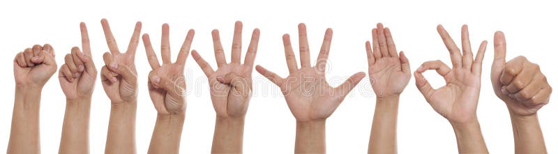Colagem das mãos que mostram gestos diferentes, grupo dos sinais do dedo da mão do número foto de stock Colagem das mãos que mostram gestos diferentes, grupo dos sinais do dedo da mão do número foto de stock