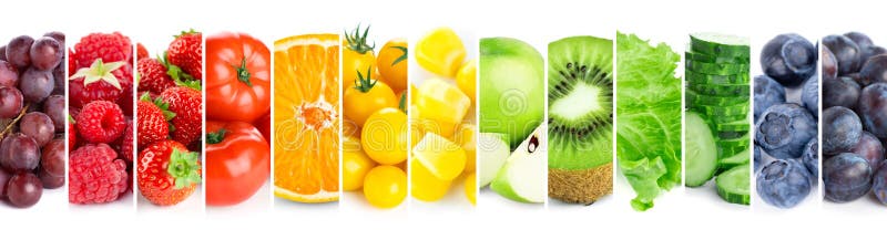 Colagem de frutas, produtos hortícolas e bagas. alimentos frescos. alimentos saudáveis