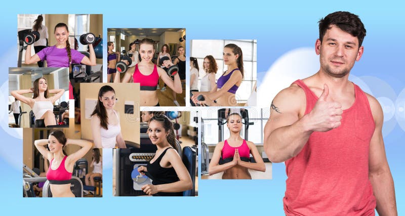 Colagem de meninas bonitas e do indivíduo novo imagens de stock Colagem de meninas bonitas e do indivíduo novo imagens de stock