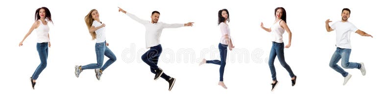 Colagem de pessoas felizes pulando