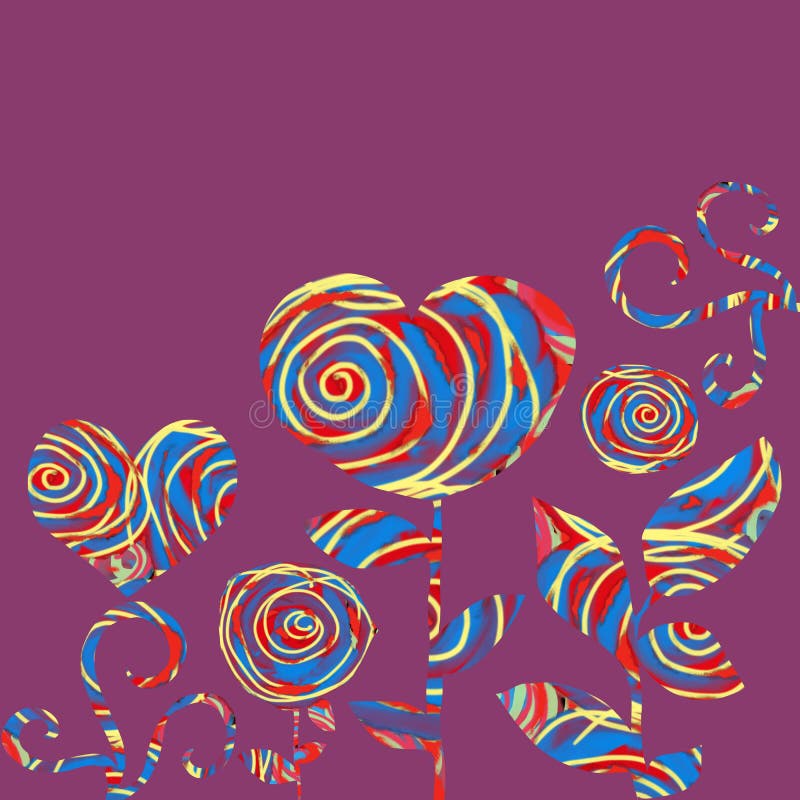 Colagem dos corações e das flores em um fundo roxo ilustração royalty free Colagem dos corações e das flores em um fundo roxo ilustração royalty free