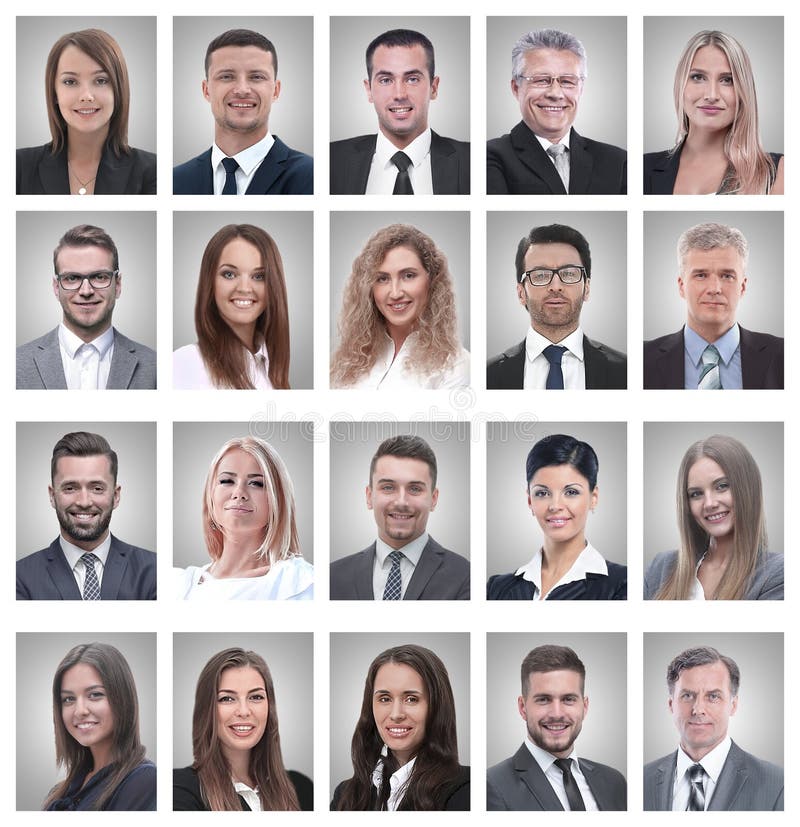 Colagem dos retratos de homens de negócios e da mulher de negócios novos imagens de stock royalty free Colagem dos retratos de homens de negócios e da mulher de negócios novos imagens de stock royalty free