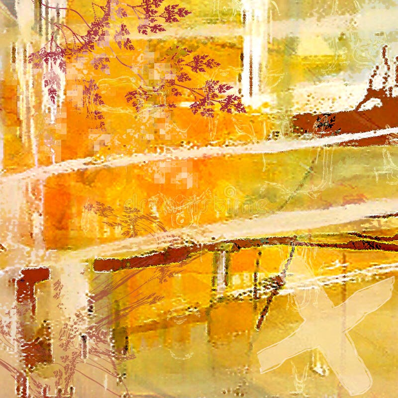 Colaj digital ilustrare culori naturale galbene și portocalii cu ilustrații mixte cu cruce stock illustration