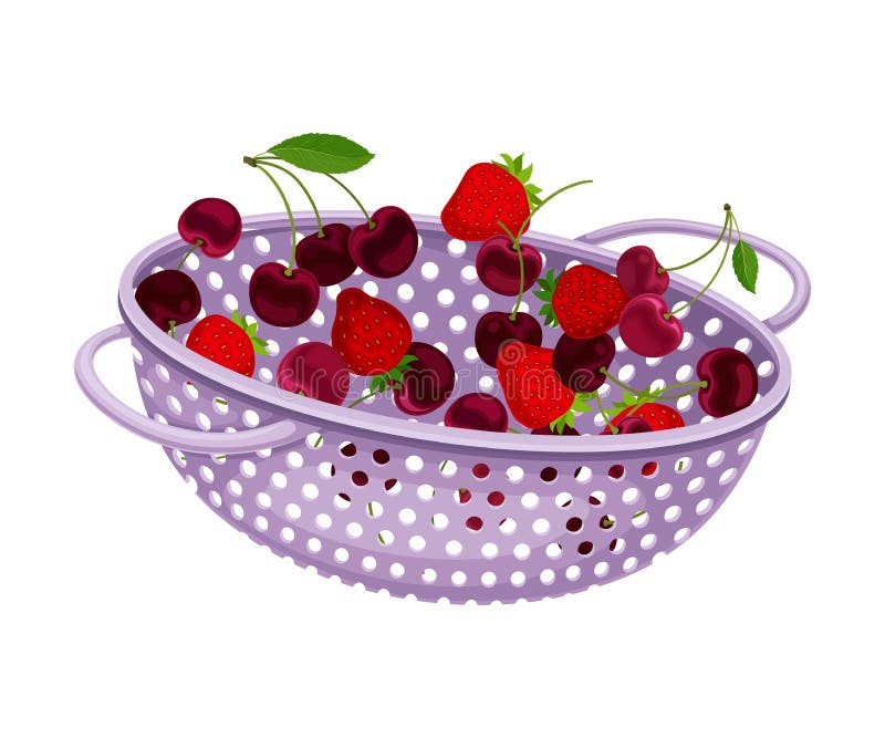 Colander sau strainer din plastic pentru bucătărie cu bace în interiorul ilustrației vectoriale vector illustration