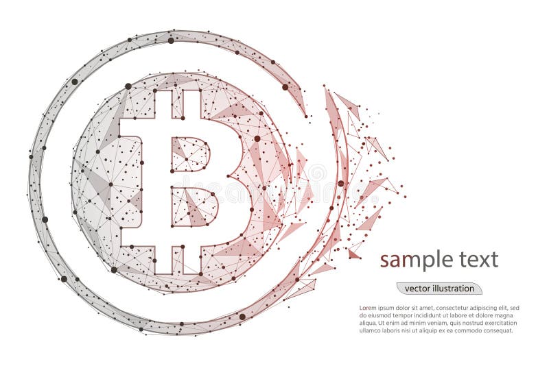 Colapsul de design abstract al monedei digitale bitcoin bitcoin care este izolată de structura de fire cu nivel scăzut de poli pe vector illustration