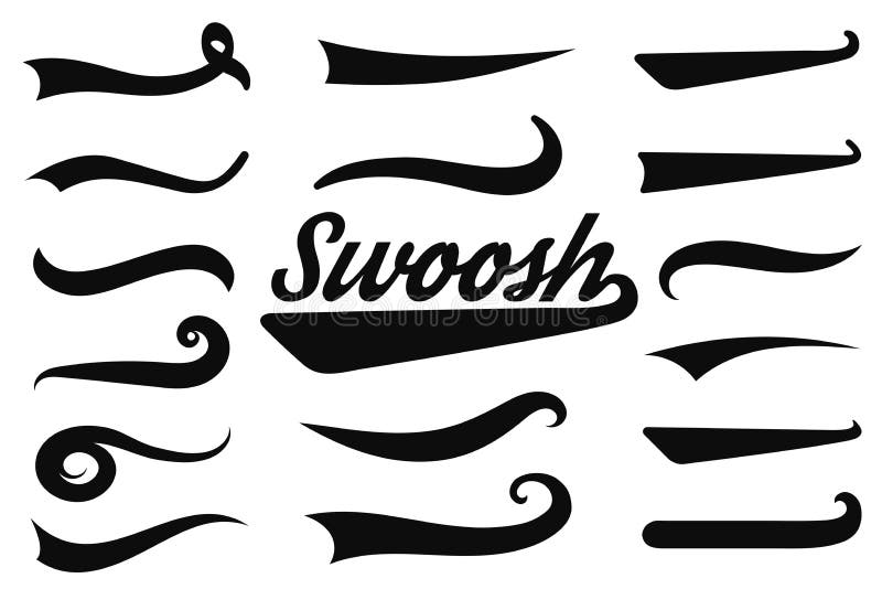 Colas tipográficas del swash y de los swooshes Silbidos retros y swashes para la tipografía atlética, logotipos, fuente del béisb