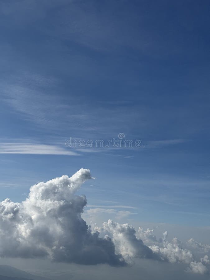 Colata celestamente dalle nuvole bianche e blu nel cielo. Un cielo splendido con nuvole bianche fluide su uno sfondo blu chiaro. le nuvole sono disposte in varie forme e dimensioni creando una scena drammatica e pittoresca. il cielo sembra essere visto da un'alta altitudine forse da una cima di montagna o da un aereo. l'atmosfera generale dell'immagine è serena e pacifica.