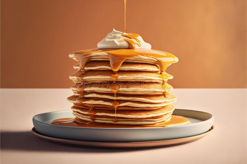 Colazione di deliziosi pancake freschi e sciroppi su fondo di legno rustico illustrazione vettoriale