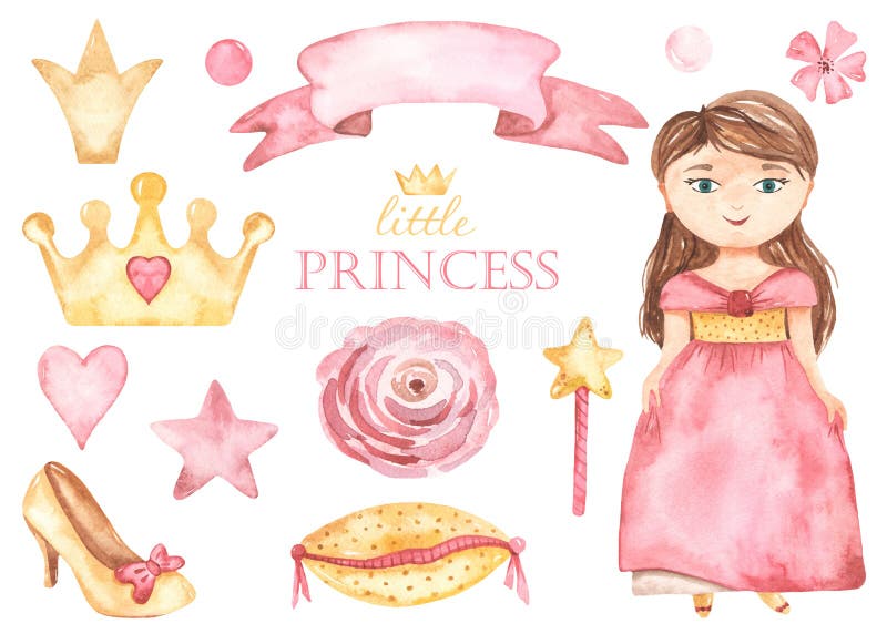 Colcha de agua con flores de corazón de piel de corona de la pequeña princesa corona zapato de cordero en rosa libre illustration