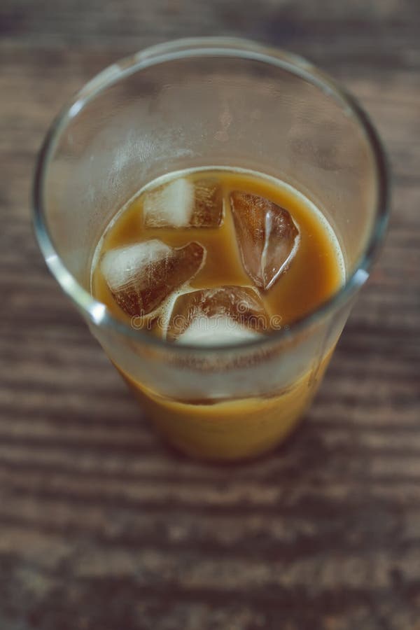 Cold Brew Coffee with Ice Cubes in Glass from Topdown View., Drinks and
