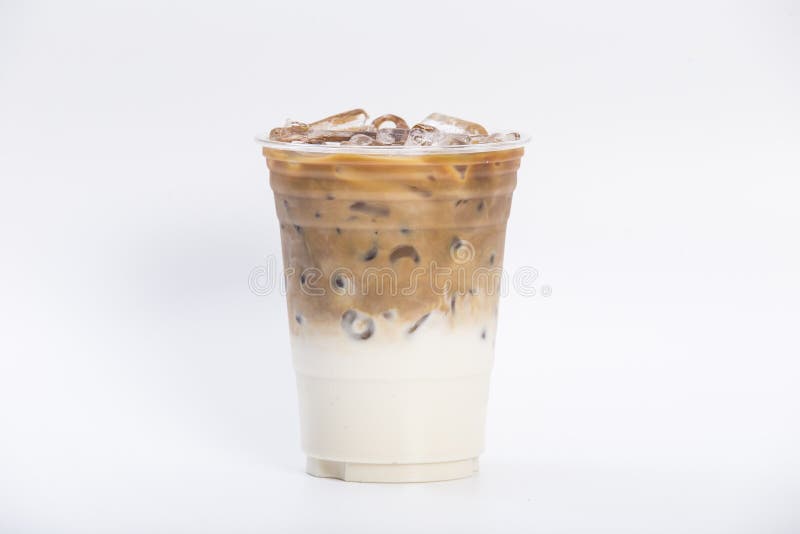 Iced latte coffee in plastic cup 16 oz. Food Images