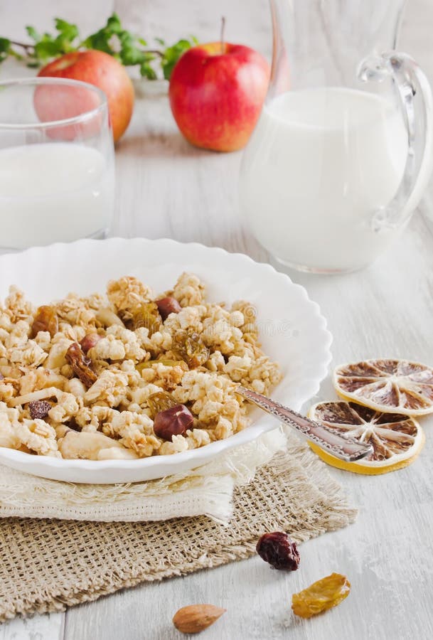 Cold cereal in a bowl stock photo. Image of space, glass 40716210