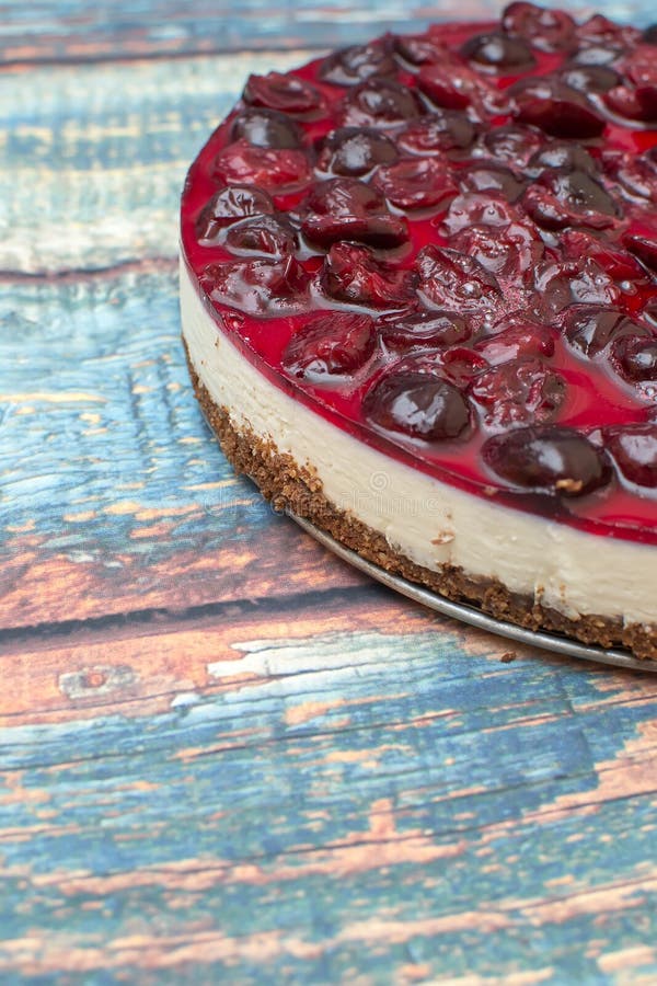 Cold Cheesecake with Cherry Jelly on Table Stock Photo Image of