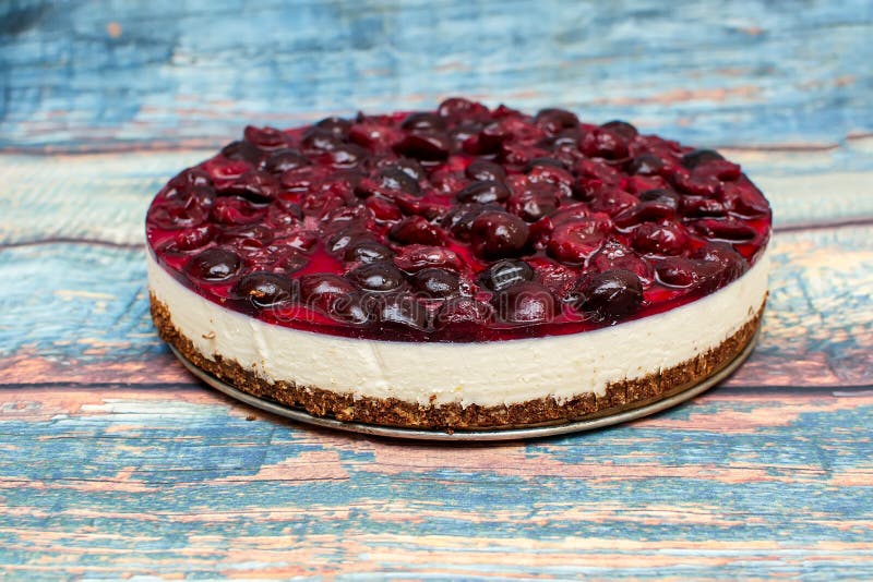 Cold Cheesecake with Cherry Jelly on Table Stock Photo Image of slice