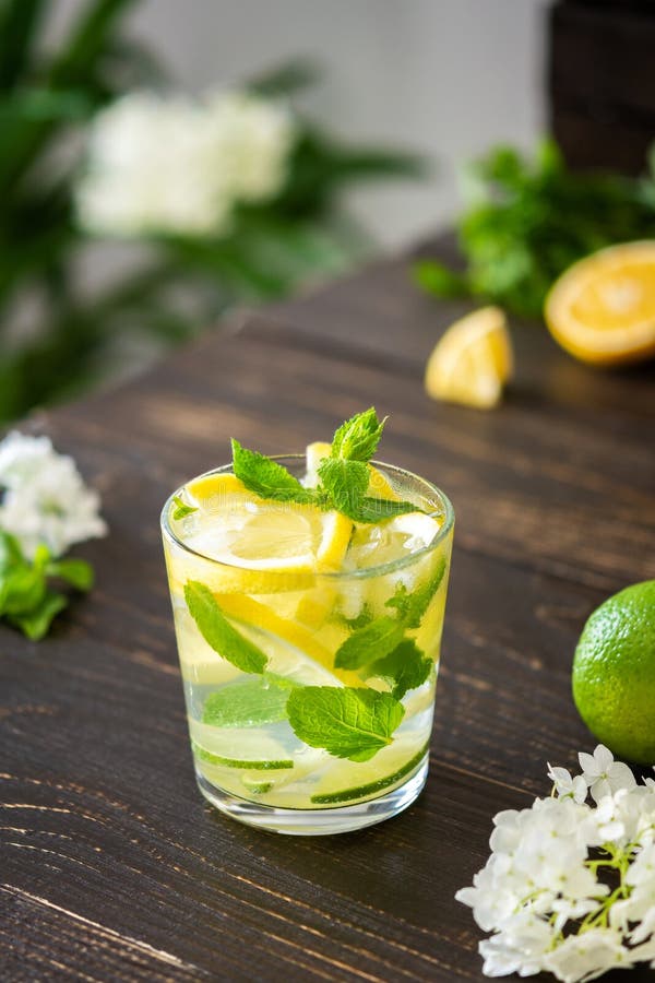 Cold Cocktail with Lemon, Lime and Mint Stock Photo Image of clear